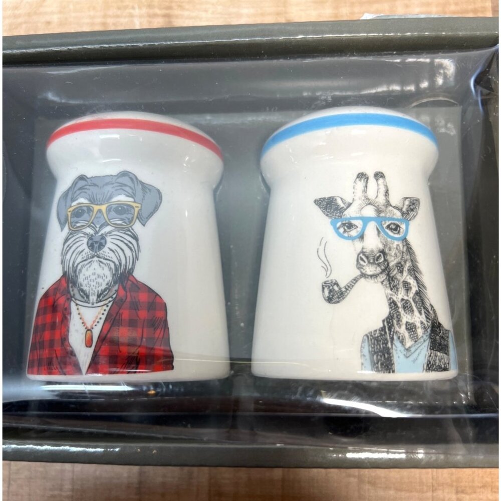 Hipster Dog & Giraffe Salt And Pepper Shakers By Stokes Ceramic Set
